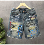 Men Short "Jeans Hip Hop Ripped Multi Color Male Denim Shorts Graphic Harajuku"