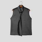 Men Tank "See Through Sleeveless, Tie Neck"