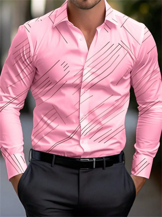 13 Color Striped Long Sleeve Shirt Fashion Sports Men's Shirt Lapel Large Size Breathable Men's Clothing Button Design