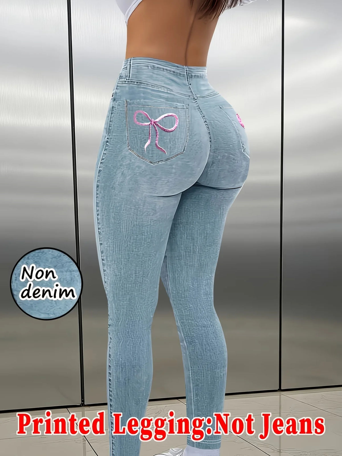 Women Jeans "Printed Legging‑Not Denim Fabric All‑over Faux‑Denim Printed Long Pants"