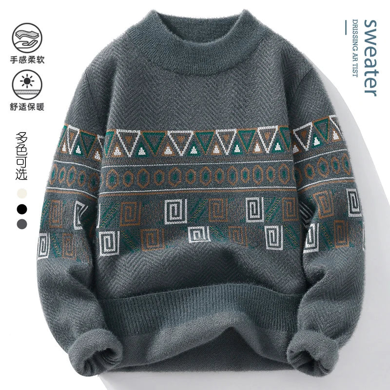 Men Sweater "Fashion stripe pattern Sweaters 2024 Autumn/Winter Loose Knittwear"