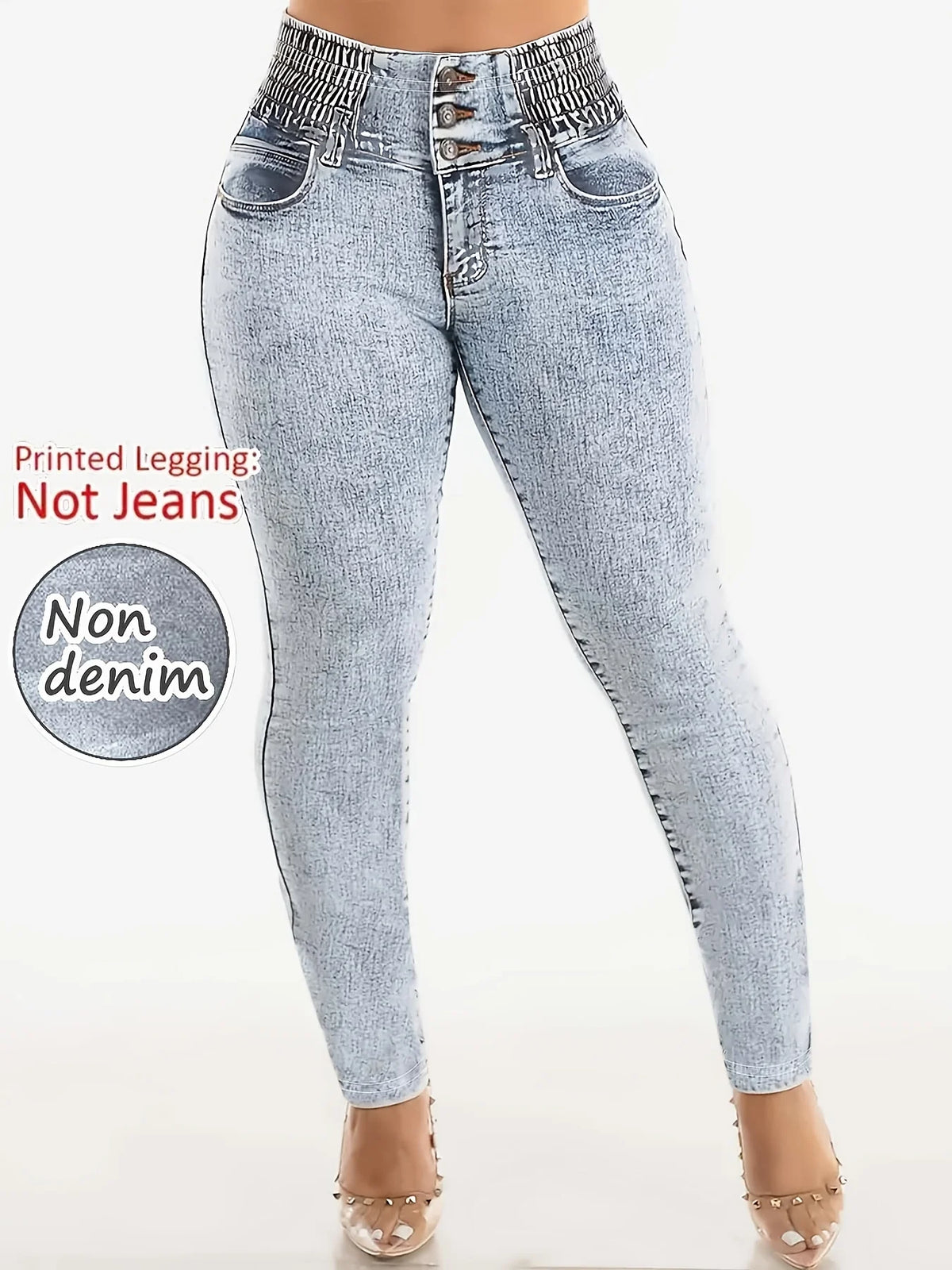 Women Jeans "Imitation Denim Printed Leggings, Non-Denim Fabric Casual Skinny Pants"