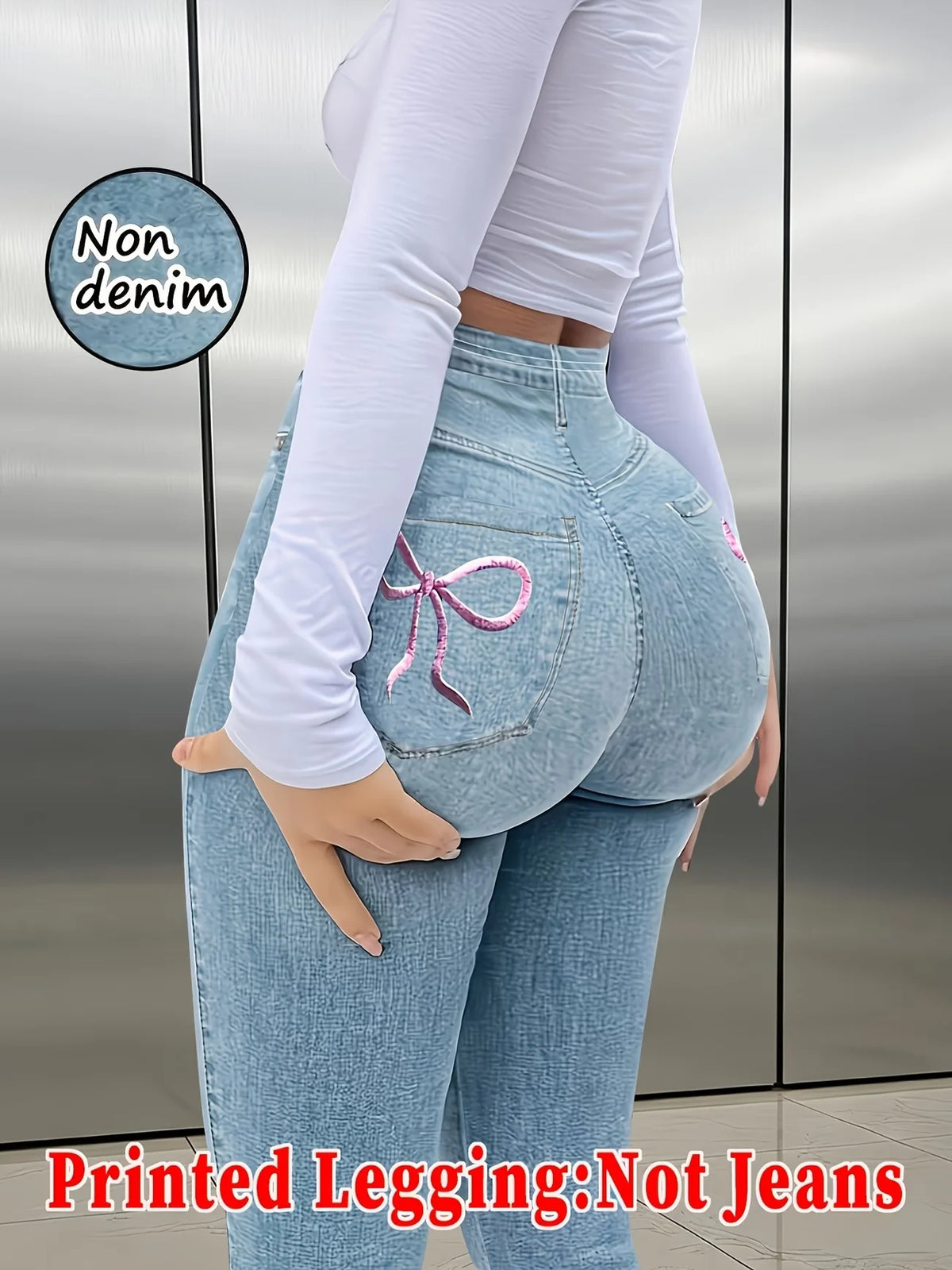 Women Jeans "Printed Legging‑Not Denim Fabric All‑over Faux‑Denim Printed Long Pants"