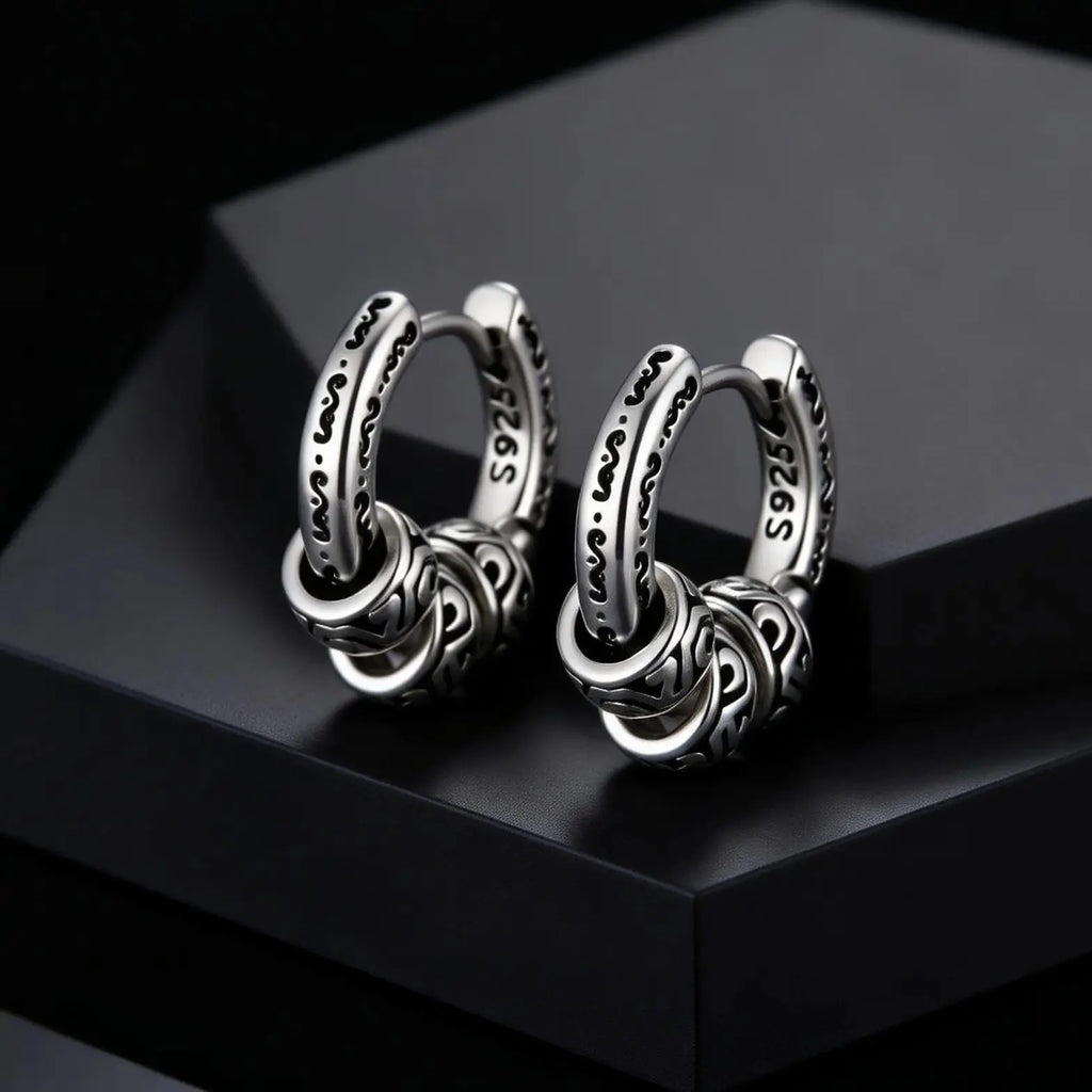 Men Jewerly & Accessories "Vintage Totem Vine Pattern Hoop Earrings for Men, Hypoallergenic Metal Huggies Earrings"