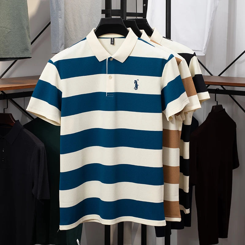Men Polo Shirt "Contrasting Striped Lapel Short Sleeved T-shirt, Summer Dad Outfit, New Cool POLO Top"