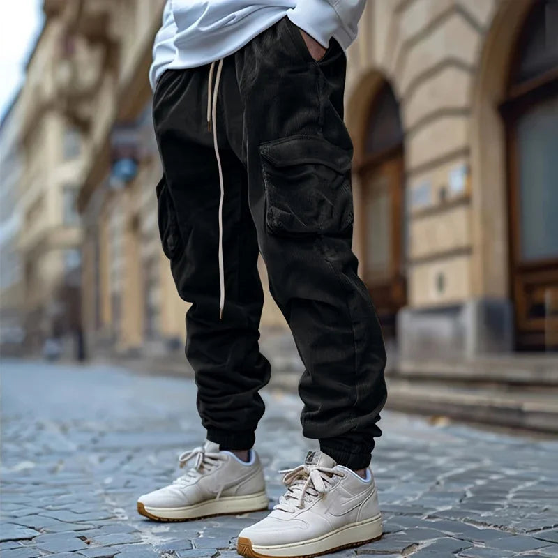 Men Cargo Pants "Vintage Solid Color Multi Pockets Corduroy"