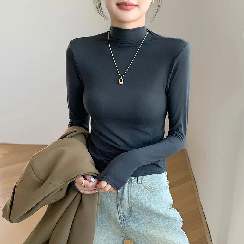 Women T-shirt &Polo "Fashion Autumn Winter Female Turtleneck Fleece Stretch Shirt"