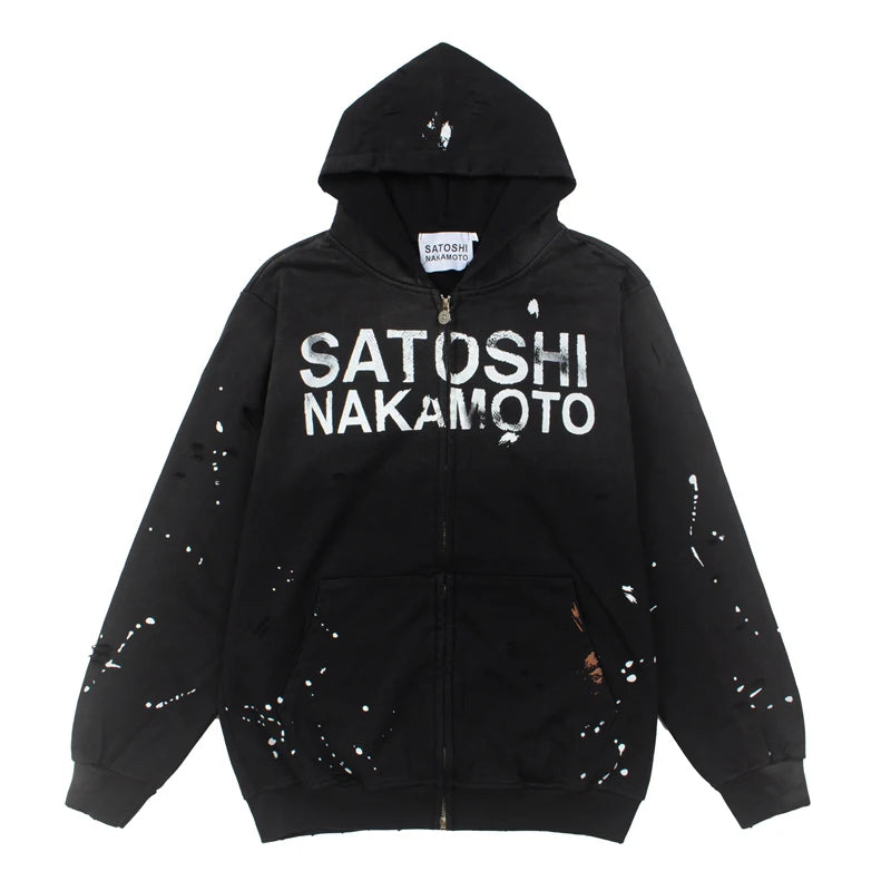 Men Hoodie Sweatshirt "SATOSHI NAKAMOTO Vintage With Wood"