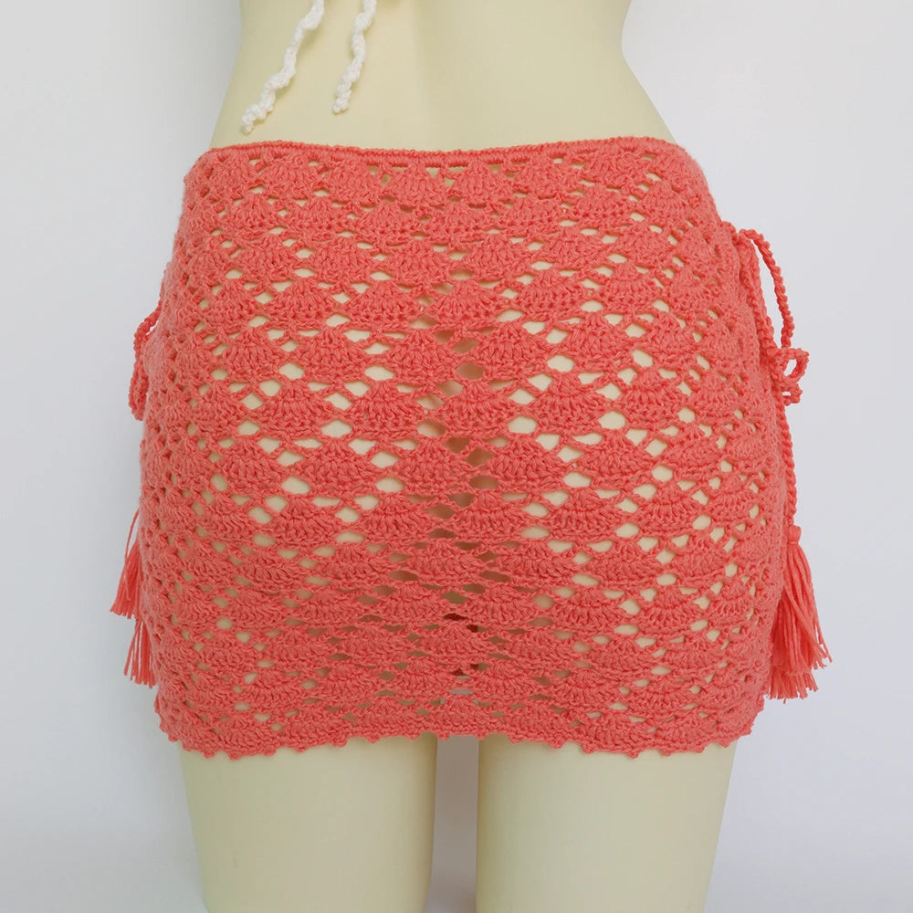 Women Cover "High Quality Bikini Cover Up Mini Skirt Beach Skirt Hollow Hand Made"