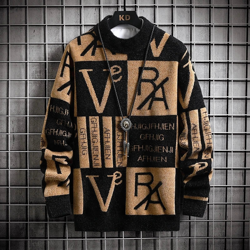 Men Sweater "Stripe Pullovers Printing Round Neck Sweater"
