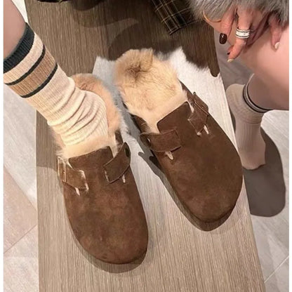 Comfortable Fur Classic Clogs for Women Winter New Fashion Cork Insole Plush Slipper with Arch Support Cozy Furry Suede Shoes