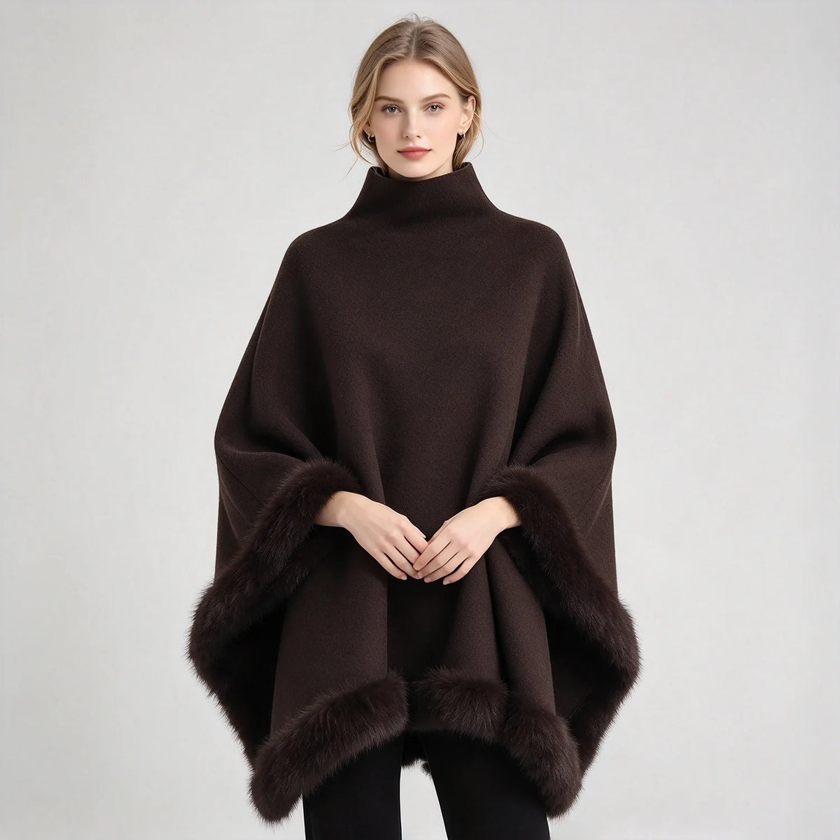 Women Coat & Jacket "LIMO Women High Neck Cape Coat Faux Fur Trim Poncho"
