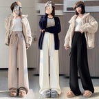 Women Trouser "Fall Winter Thick Draping High Waist Straight Cashmere Floor Length Trousers"