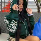 Women Sweaters & Hoodies "Letter Print Long Sleeve Zip Up Hoodies, Cyber Y2K Gothic Punk Sweatshirt"