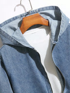 Men Denim Top"Baggy Men Hooded Denim Jacket Zip Up Loose Fit Jean Coat"