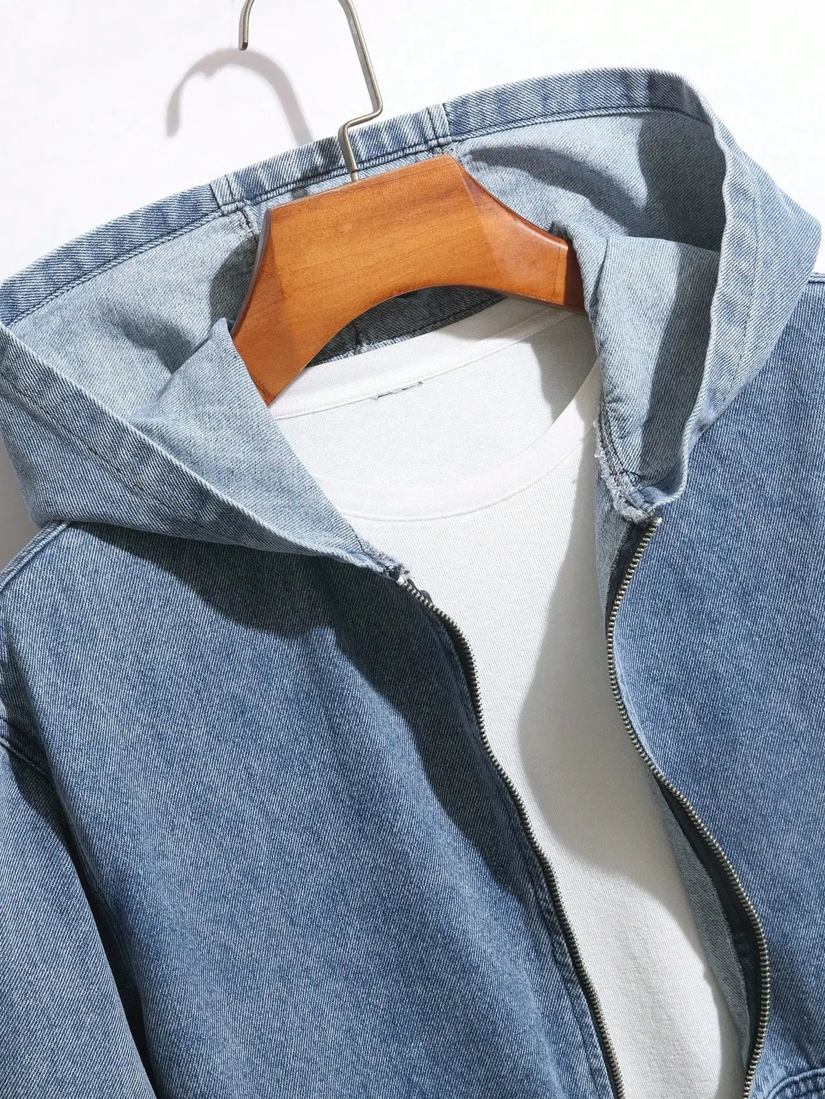 Men Denim Top"Baggy Men Hooded Denim Jacket Zip Up Loose Fit Jean Coat"