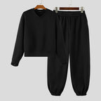 Men Matching Set "INCERUN Men's Sets Solid Color Loose V Neck Long Sleeve Hoodies Pants"