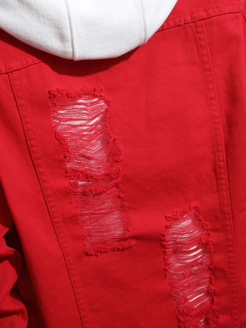 Men Denim Top"Red Large Ripped Frayed Denim Jacket"