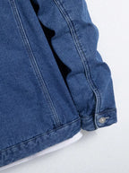 Men Denim Top"Blue Sherpa Fleece Lined Denim Jacket Lamb Fur Collar"