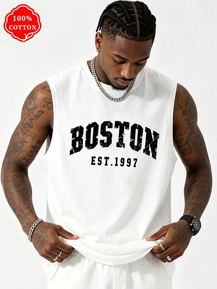 Men Tank Shirt "BOSTON Vintage print"