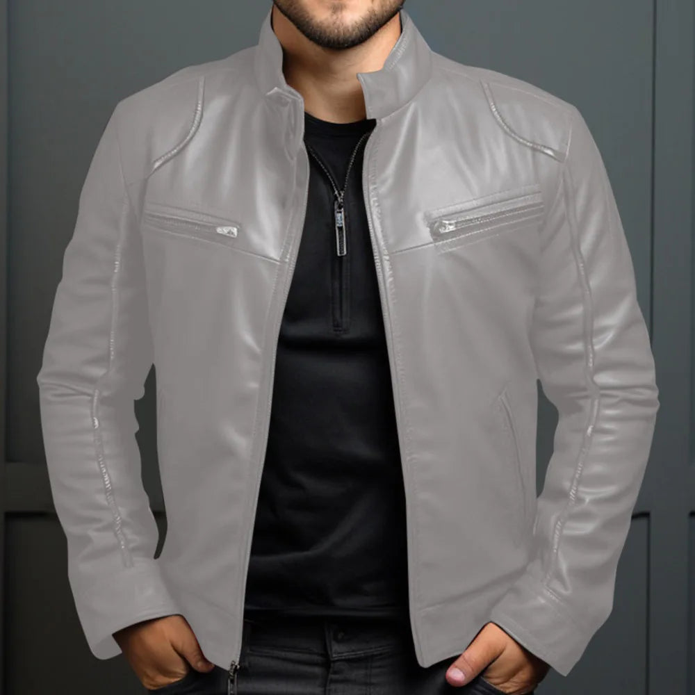 Men Leather Jacket "Asian Size Men's Motorcycle Leather Jacket Stand Collar Punk Biker Jacket"