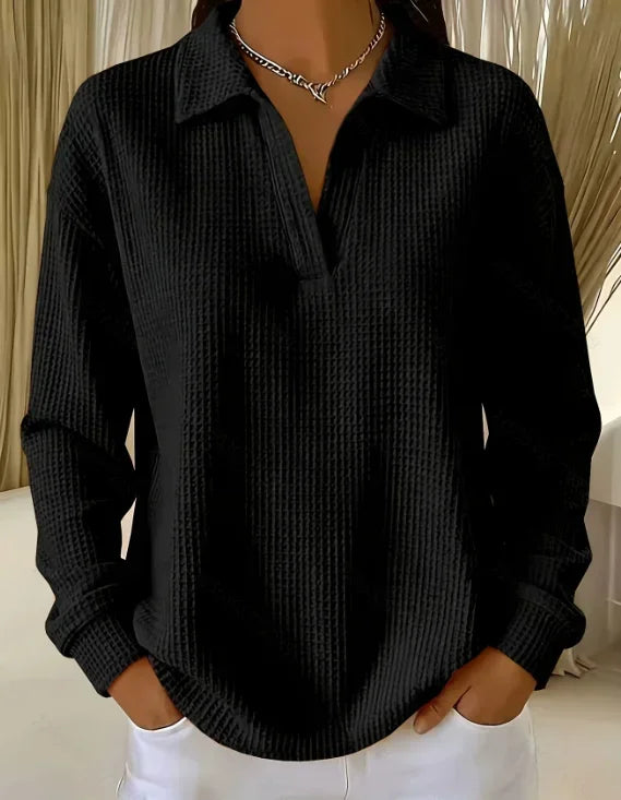 Women T-Shirt & Polo "Waffle Knit Polo Shirt Long Sleeve Stretch Solid Color Casual Ladies Blouse"