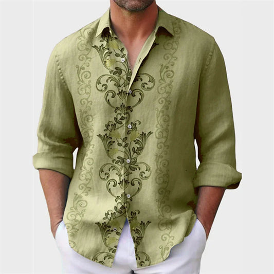 6 -color men's shirt printed men's shirt explosion model spring and summer lapel button button long -sleeved clothing shirt