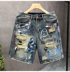 Men Short "Jeans Hip Hop Ripped Multi Color Male Denim Shorts Graphic Harajuku"