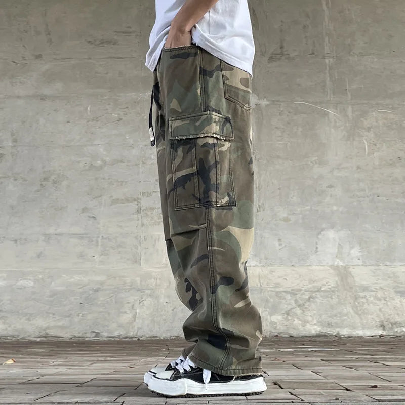 Men Cargo Pants "Retro American Street Loose Straight Leg Camouflage Milittary"
