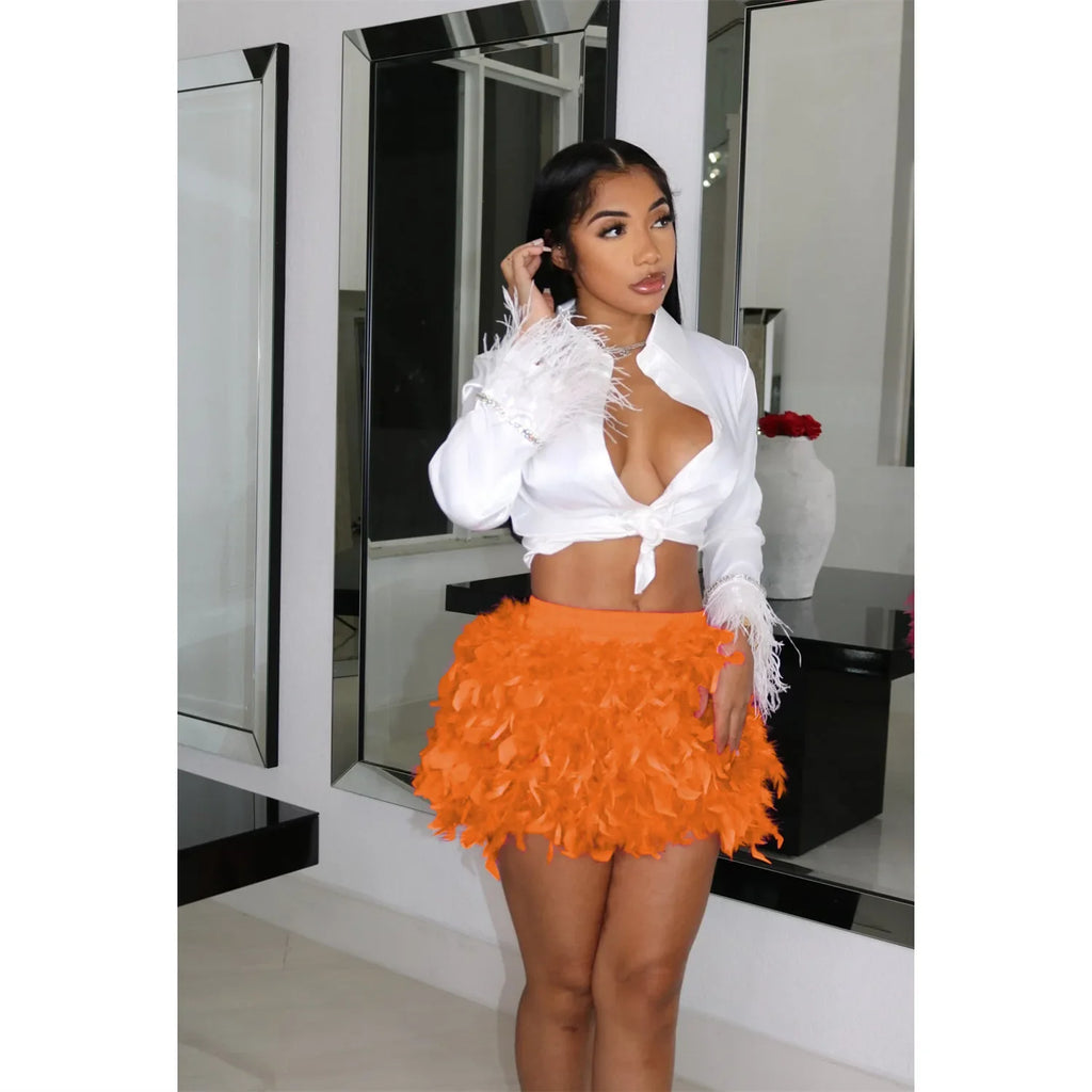 Women Skirt "Patchwork Feather Skirt 2027 Summer Women Sweet Mini Short Skirt"