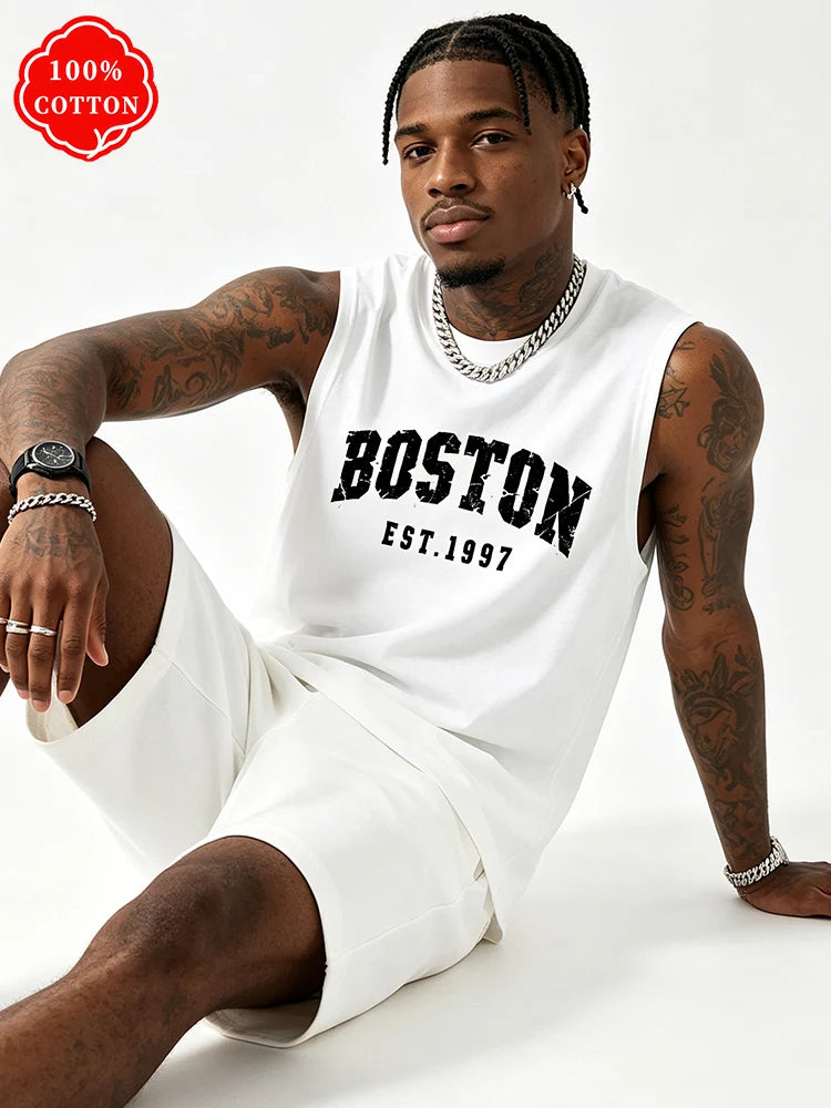 Men Tank Shirt "BOSTON Vintage print"