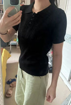 Women T-Shirt & Polo "Summer Women's Thin Knit Polo Shirt Hollow-Out Short Sleeve Top Knitted"