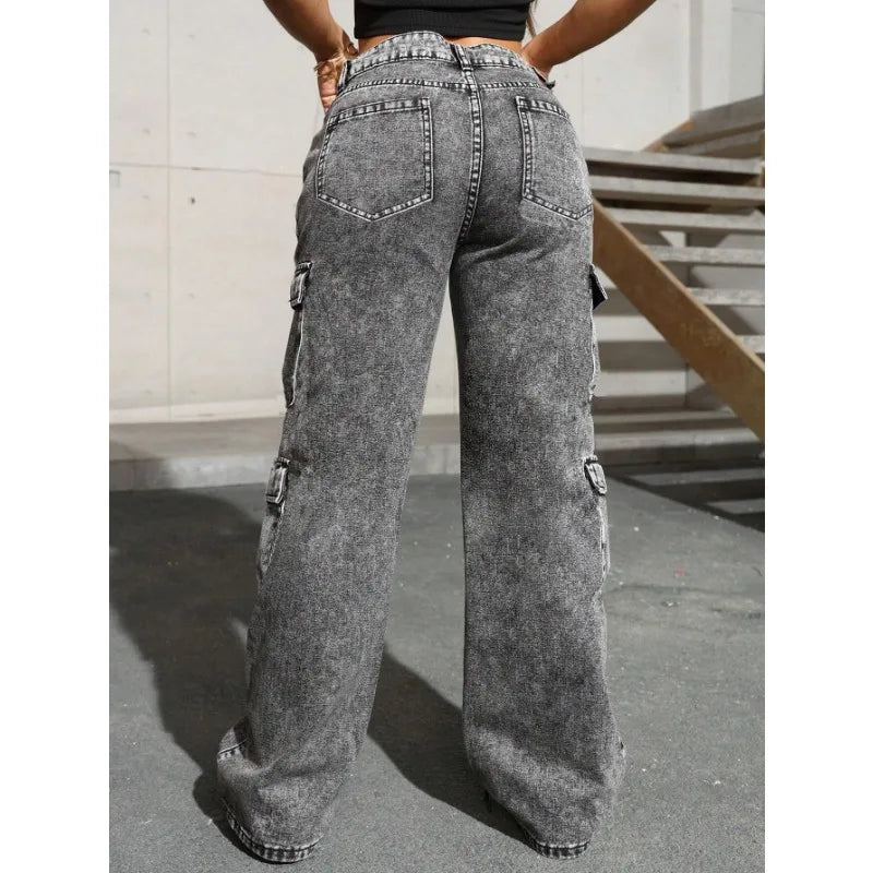 Womens Jeans "Y2k Jeans High Waist Stretch Cargo Pants Multiple Pockets Casual Trousers For Ladies Fashion Retro Style"