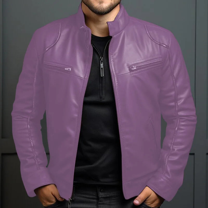 Men Leather Jacket "Asian Size Men's Motorcycle Leather Jacket Stand Collar Punk Biker Jacket"
