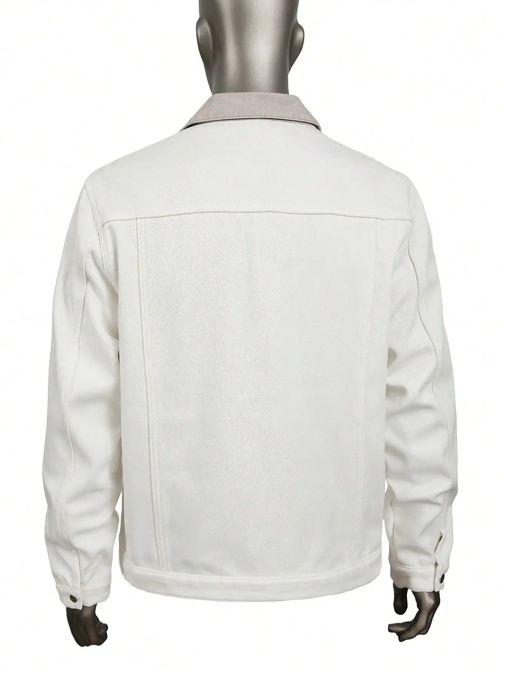 Men Denim Top"Off-White Color-Block Collared Fleece-Lined"