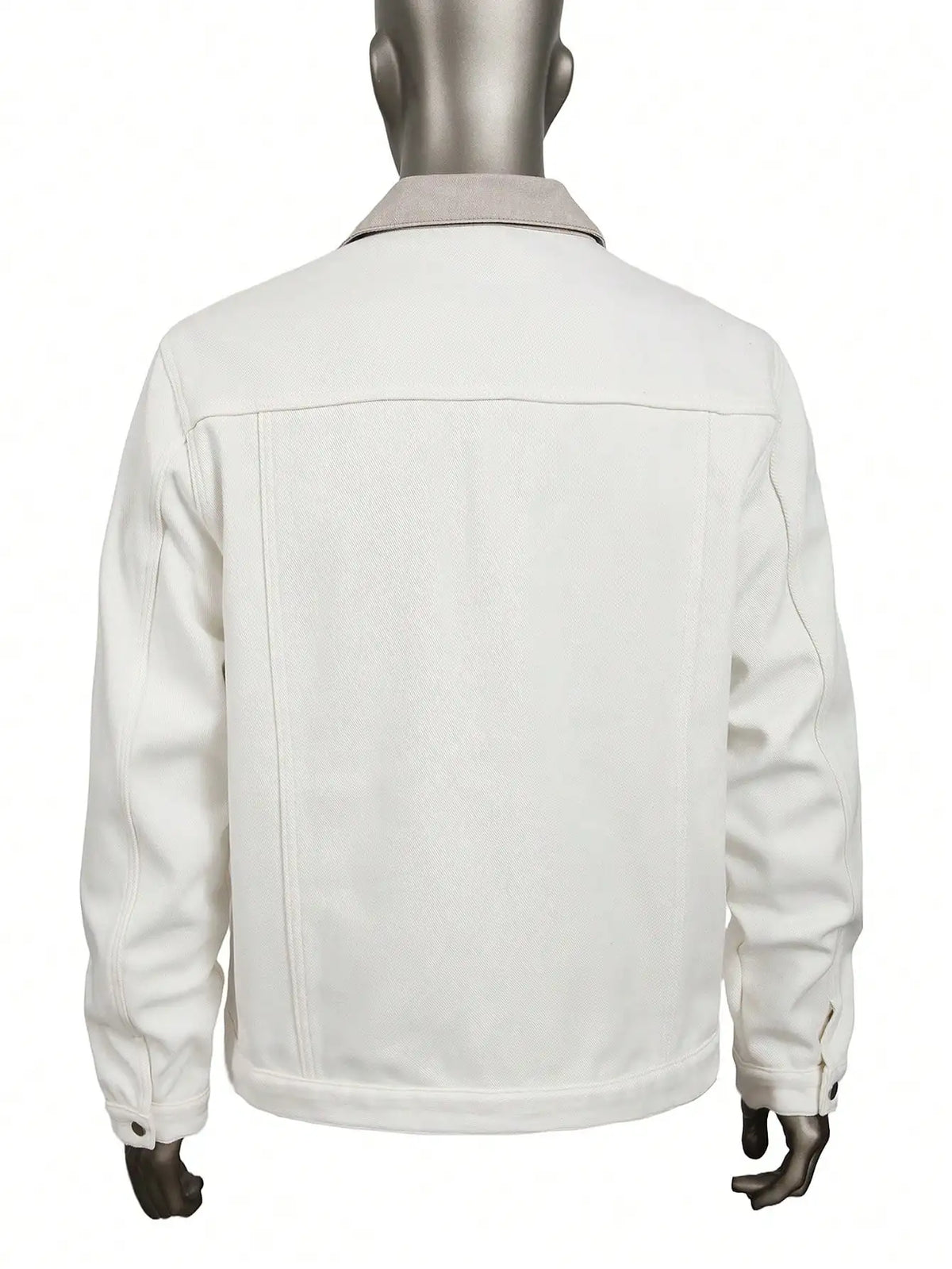 Men Denim Top"Off-White Color-Block Collared Fleece-Lined"