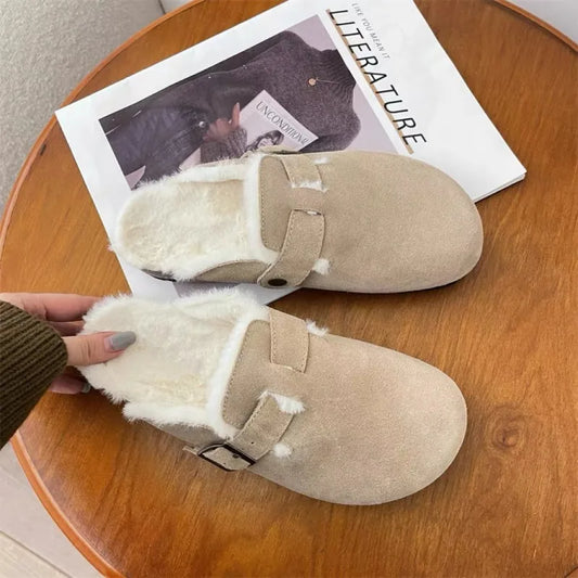 Comfortable Fur Classic Clogs for Women Winter New Fashion Cork Insole Plush Slipper with Arch Support Cozy Furry Suede Shoes