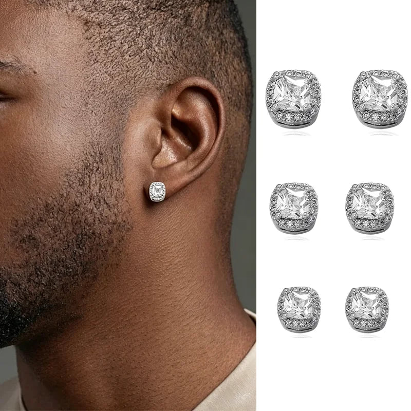 Unisex Jewerly "TOPGRILLZ 1 Pair Square Iced Out Cubic Zirconia Brass Magnetic Ear Clip Simple Fashion No Piercing"
