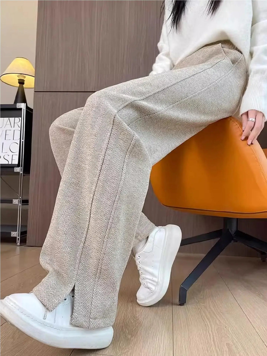 Women Trouser "Thickened Woolen Straight Leg Pants Women's High Waist Wide Leg Narrow Version Winter Autumn Fleece Lined Trousers Casual Pants"