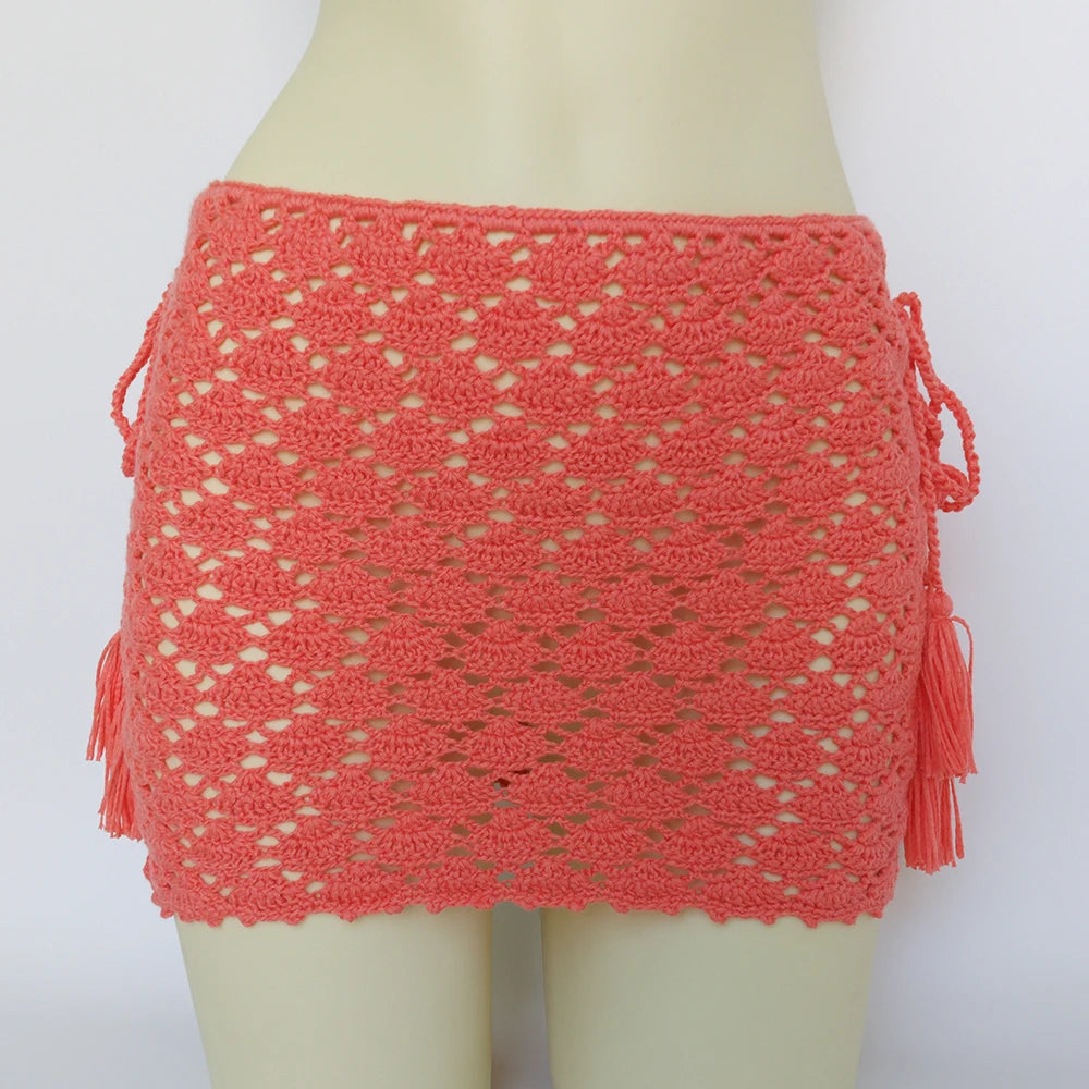 Women Cover "High Quality Bikini Cover Up Mini Skirt Beach Skirt Hollow Hand Made"