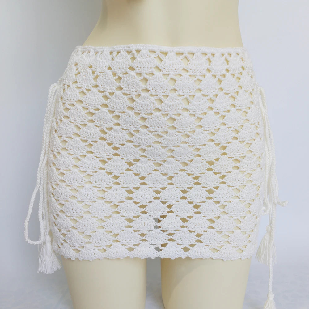 Women Cover "High Quality Bikini Cover Up Mini Skirt Beach Skirt Hollow Hand Made"