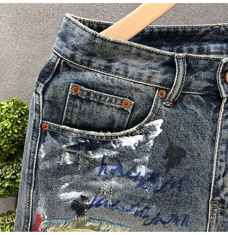 Men Short "Jeans Hip Hop Ripped Multi Color Male Denim Shorts Graphic Harajuku"