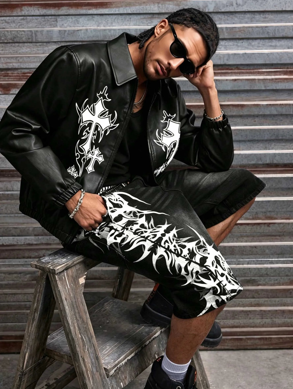Men Short"Denim Jorts Summer Streetwear Print Baggy Wide"