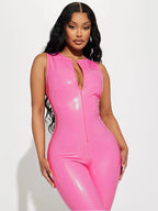 Women Jump Suit "Stretch Faux Latex Jumpsuits Slim PU Leather Jumpsuits"