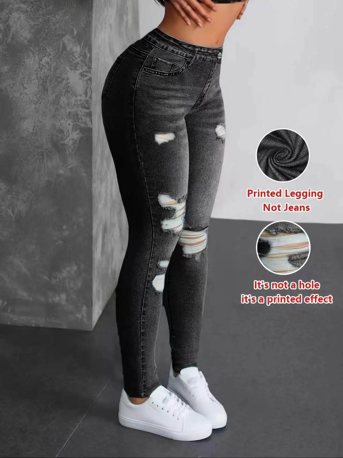 Women Jeans "Printed Leggings - Non-Denim Fabric, Full Faux Denim Printed Leggings"