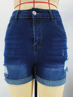 Women Short "Fashion Casual Ripped Denim Shorts Crimped Shorts Elastic High Waist Denim Shorts"