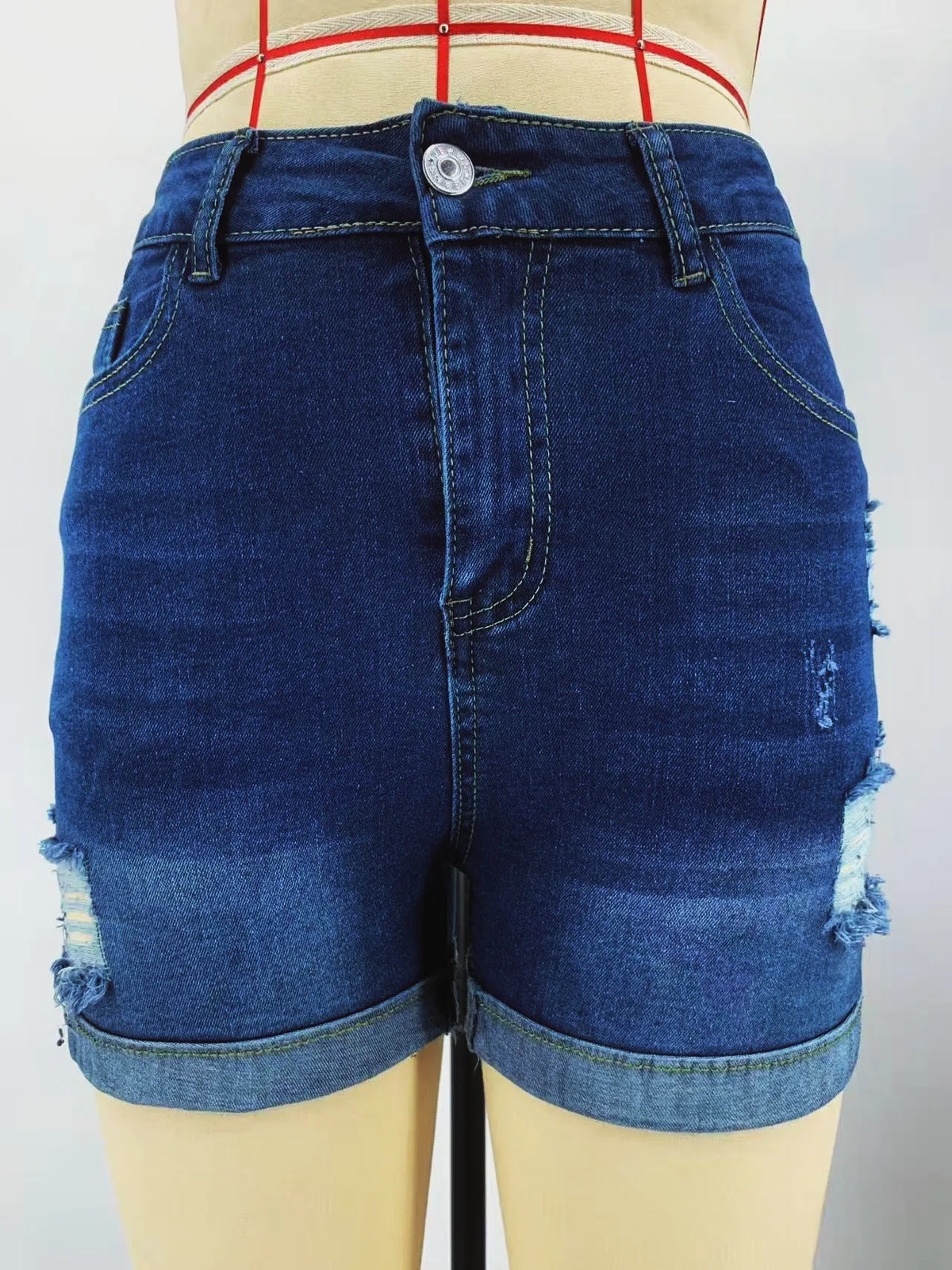 Women Short "Fashion Casual Ripped Denim Shorts Crimped Shorts Elastic High Waist Denim Shorts"