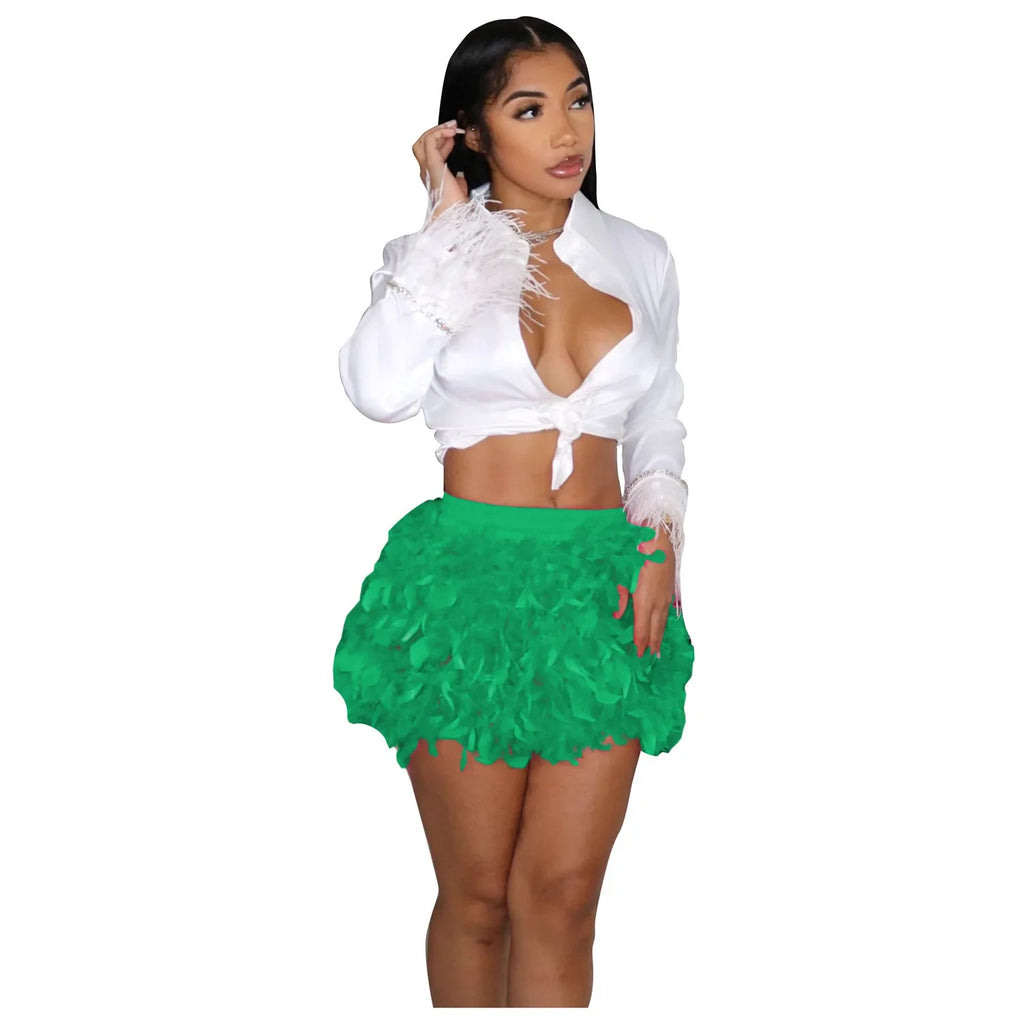 Women Skirt "Patchwork Feather Skirt 2027 Summer Women Sweet Mini Short Skirt"