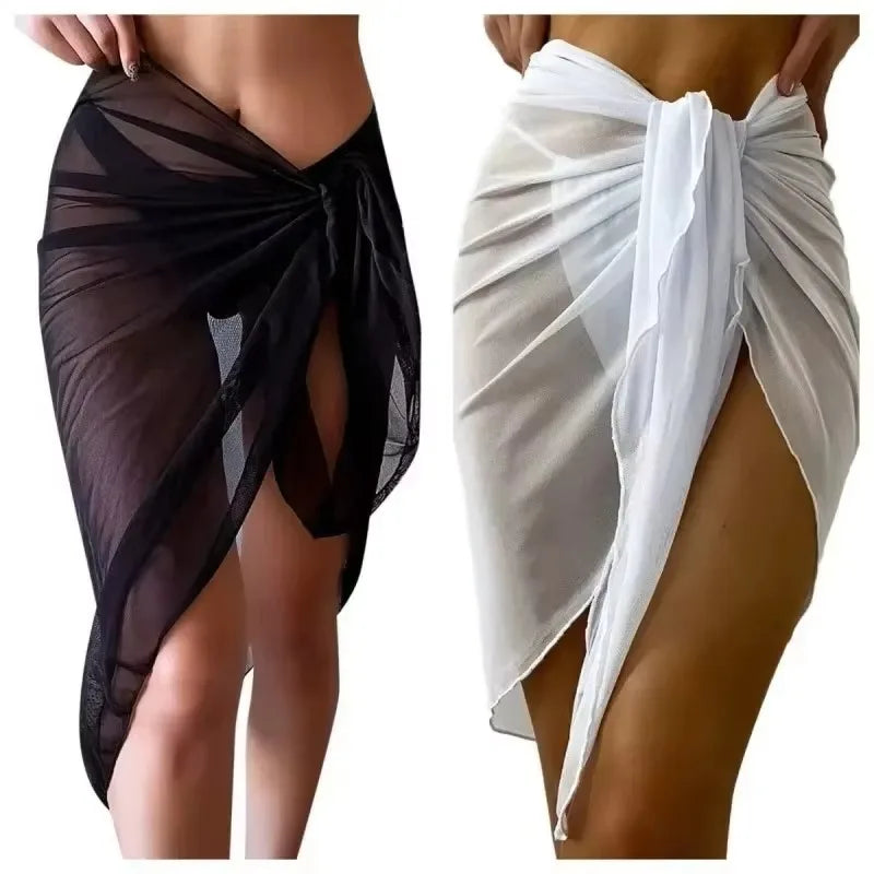 Women Cover "Summer Beach Dress Wrap Sheer Wrap Knot Waist Swimsuit Cover Up Skirt Bikini"