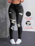 Women Jeans "Printed Leggings - Non-Denim Fabric, Full Faux Denim Printed Leggings"